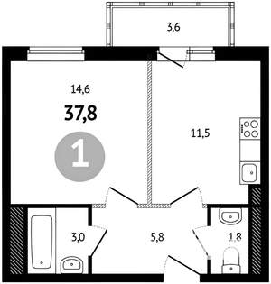 1-к квартира, вторичка, 38м2, 5/11 этаж