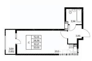 Студия квартира, вторичка, 32м2, 16/25 этаж