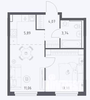 1-к квартира, строящийся дом, 36м2, 8/14 этаж