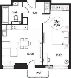 2-к квартира, вторичка, 42м2, 14/25 этаж