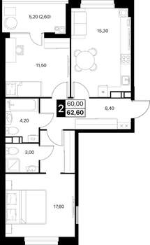 2-к квартира, вторичка, 63м2, 4/20 этаж