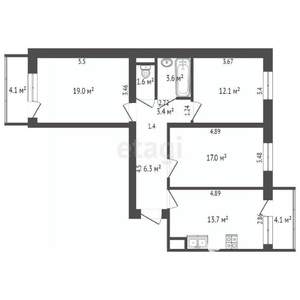 3-к квартира, вторичка, 76м2, 1/10 этаж