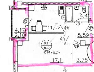 1-к квартира, вторичка, 46м2, 11/23 этаж