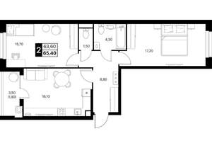 2-к квартира, вторичка, 65м2, 2/20 этаж