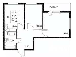 2-к квартира, вторичка, 57м2, 17/25 этаж
