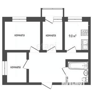 3-к квартира, вторичка, 60м2, 6/9 этаж