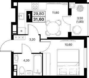 1-к квартира, вторичка, 32м2, 12/12 этаж