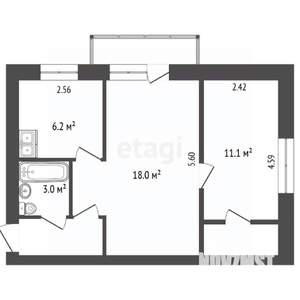 2-к квартира, вторичка, 45м2, 5/5 этаж