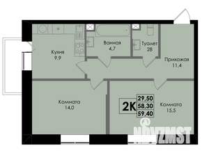 2-к квартира, вторичка, 59м2, 2/22 этаж