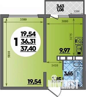 1-к квартира, вторичка, 37м2, 6/16 этаж