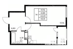 1-к квартира, строящийся дом, 45м2, 5/25 этаж