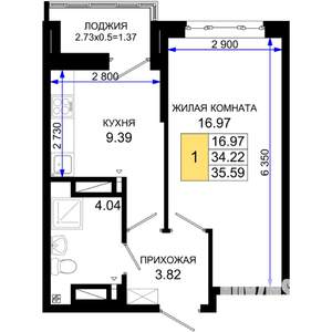 1-к квартира, вторичка, 36м2, 2/25 этаж