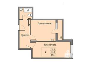 2-к квартира, вторичка, 53м2, 8/16 этаж