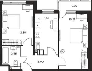 2-к квартира, вторичка, 48м2, 2/25 этаж