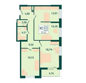 3-к квартира, строящийся дом, 92м2, 3/29 этаж