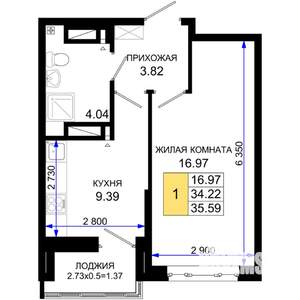 1-к квартира, вторичка, 36м2, 13/25 этаж