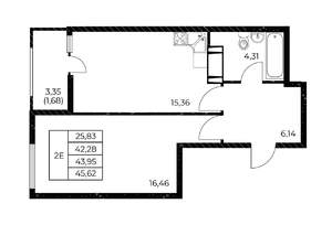 1-к квартира, вторичка, 46м2, 9/25 этаж