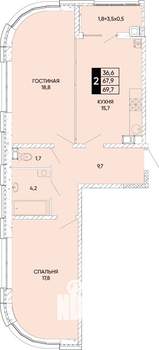 2-к квартира, вторичка, 70м2, 4/22 этаж