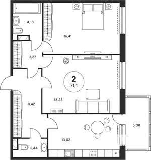 2-к квартира, вторичка, 71м2, 11/20 этаж