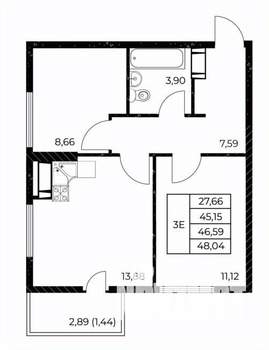 2-к квартира, вторичка, 48м2, 18/25 этаж