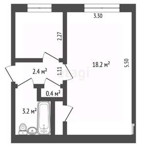 1-к квартира, вторичка, 41м2, 1/4 этаж