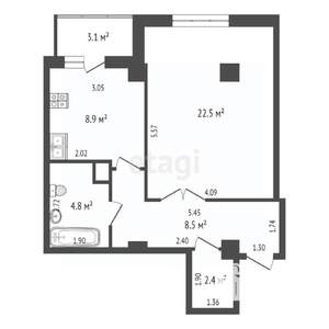 1-к квартира, вторичка, 49м2, 15/19 этаж