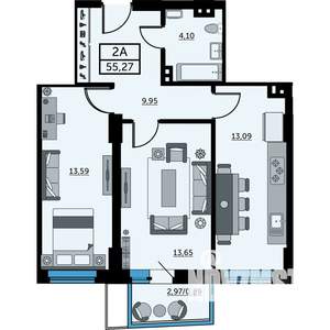 2-к квартира, вторичка, 55м2, 24/25 этаж