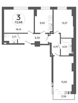3-к квартира, вторичка, 73м2, 23/26 этаж