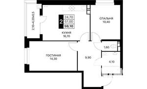 2-к квартира, вторичка, 59м2, 15/20 этаж