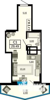 Студия квартира, вторичка, 29м2, 26/31 этаж