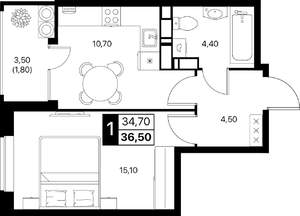 1-к квартира, строящийся дом, 37м2, 20/20 этаж