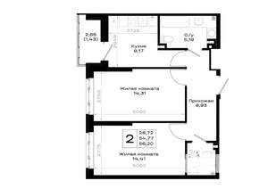 2-к квартира, вторичка, 56м2, 2/20 этаж