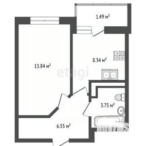 1-к квартира, вторичка, 34м2, 7/22 этаж