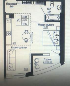 2-к квартира, вторичка, 48м2, 10/26 этаж