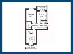 2-к квартира, вторичка, 69м2, 2/8 этаж