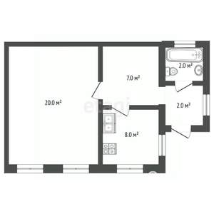 2-к квартира, вторичка, 39м2, 1/2 этаж