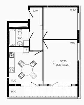 2-к квартира, вторичка, 59м2, 11/19 этаж