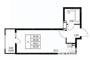 Студия квартира, вторичка, 32м2, 4/25 этаж