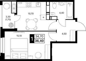 1-к квартира, вторичка, 36м2, 13/20 этаж
