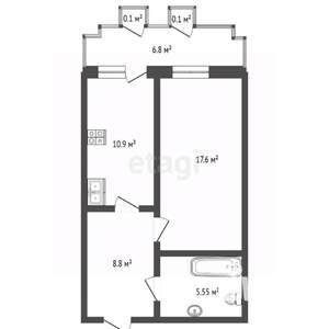 1-к квартира, вторичка, 53м2, 6/9 этаж