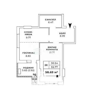2-к квартира, вторичка, 59м2, 10/24 этаж