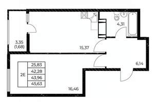 1-к квартира, вторичка, 46м2, 10/25 этаж