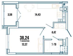 1-к квартира, строящийся дом, 38м2, 3/4 этаж