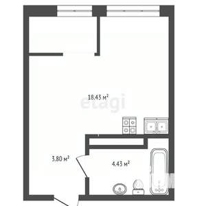 Студия квартира, вторичка, 27м2, 12/24 этаж