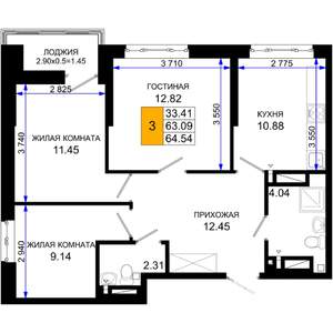 3-к квартира, вторичка, 65м2, 20/25 этаж