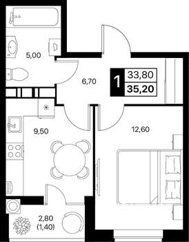 1-к квартира, вторичка, 35м2, 12/12 этаж