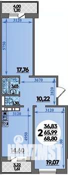 2-к квартира, вторичка, 69м2, 17/17 этаж
