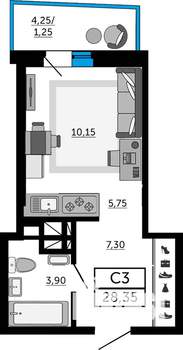 Студия квартира, строящийся дом, 28м2, 10/19 этаж