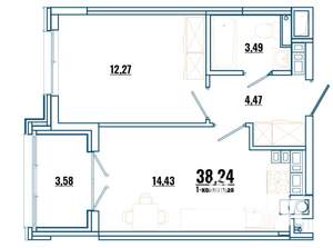 1-к квартира, строящийся дом, 38м2, 4/4 этаж