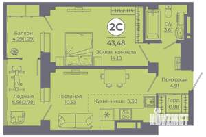 2-к квартира, вторичка, 43м2, 24/24 этаж